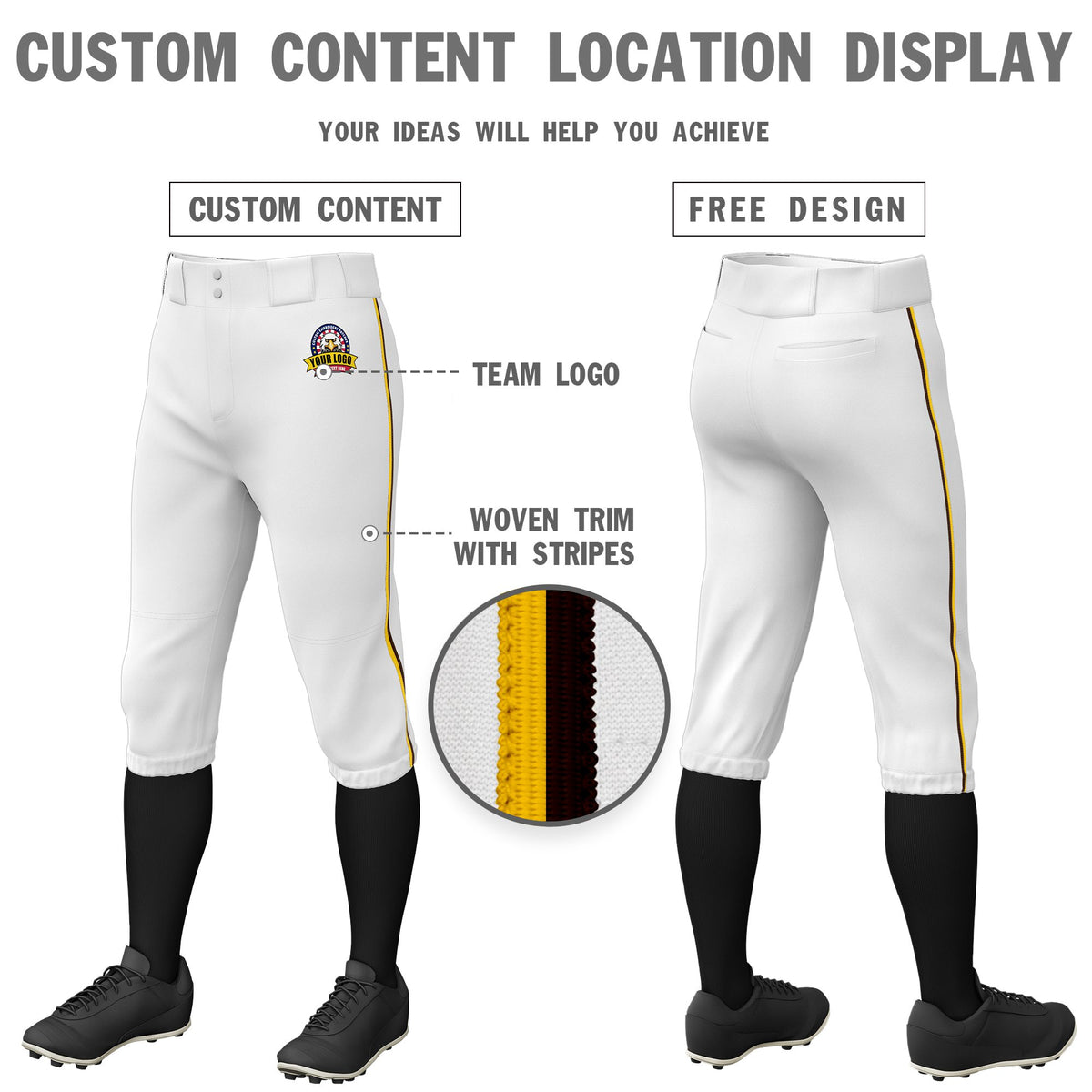 Custom White Green-Brown Classic Fit Stretch Practice Knickers Baseball Pants