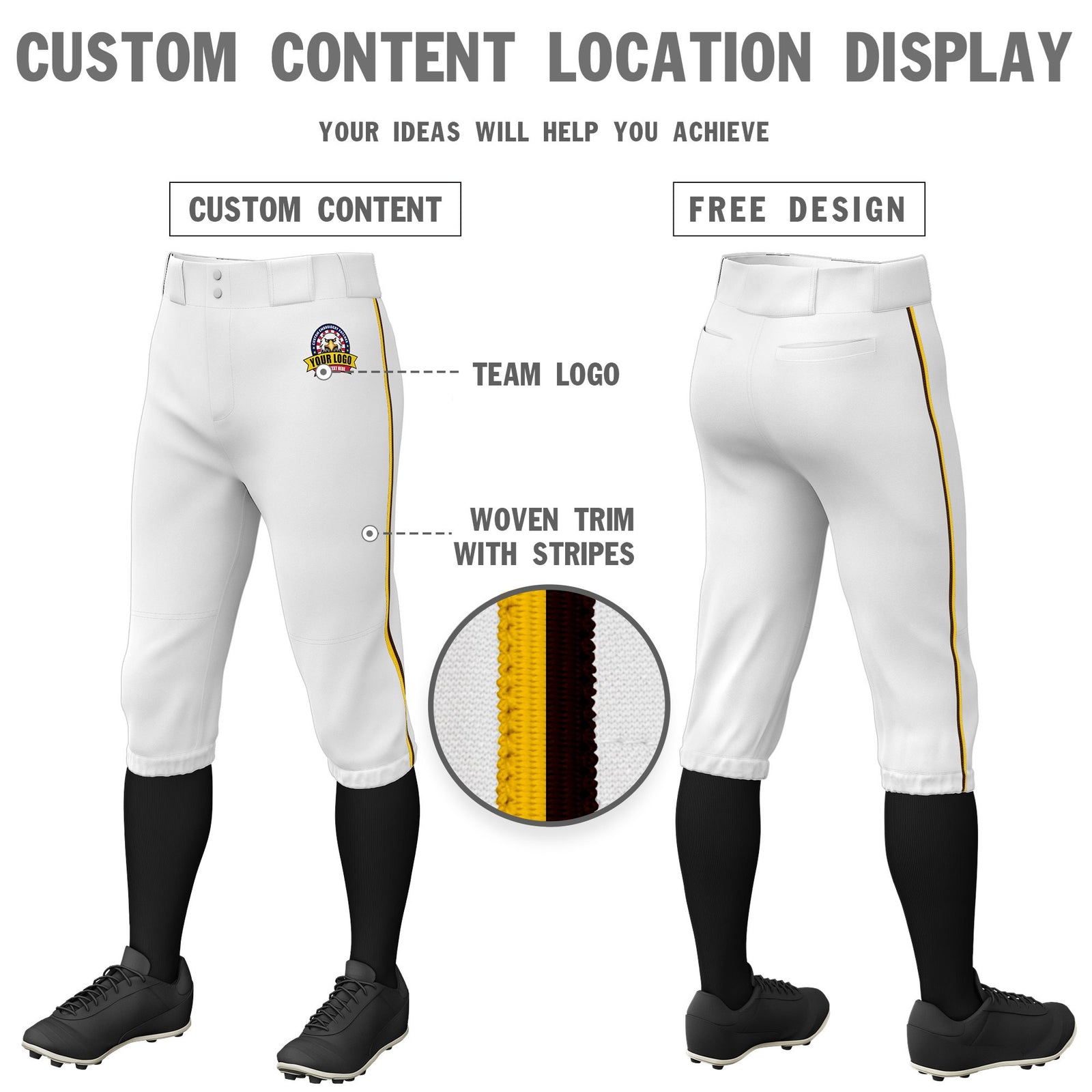 Custom White Green-Brown Classic Fit Stretch Practice Knickers Baseball Pants