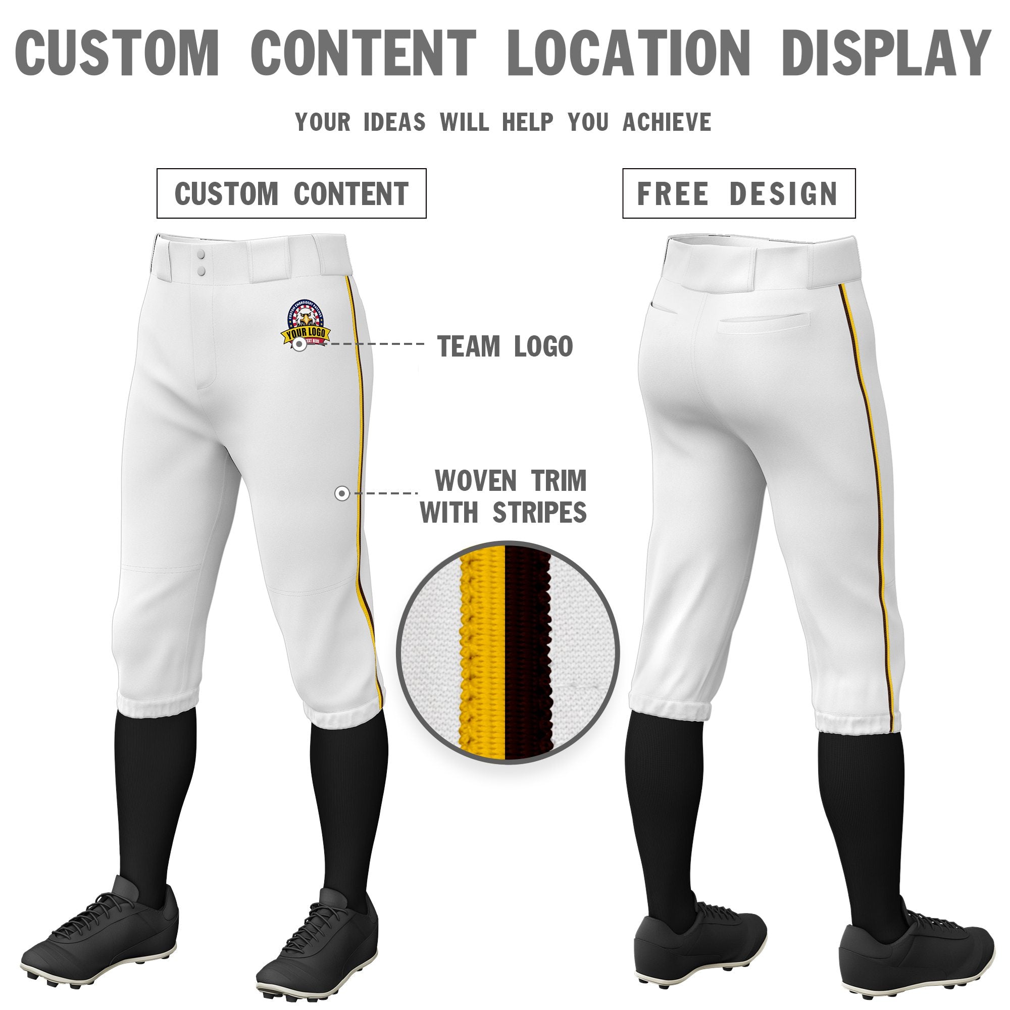 Custom White Green-Brown Classic Fit Stretch Practice Knickers Baseball Pants