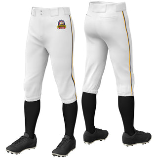 Custom White Navy-Yellow Piping Classic Fit Stretch Practice Knickers Baseball Pants