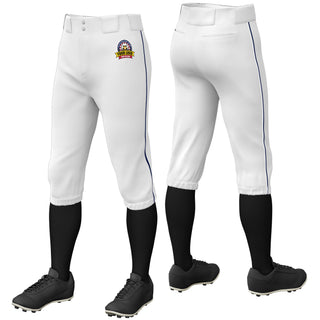 Custom White Navy-White Piping Classic Fit Stretch Practice Knickers Baseball Pants