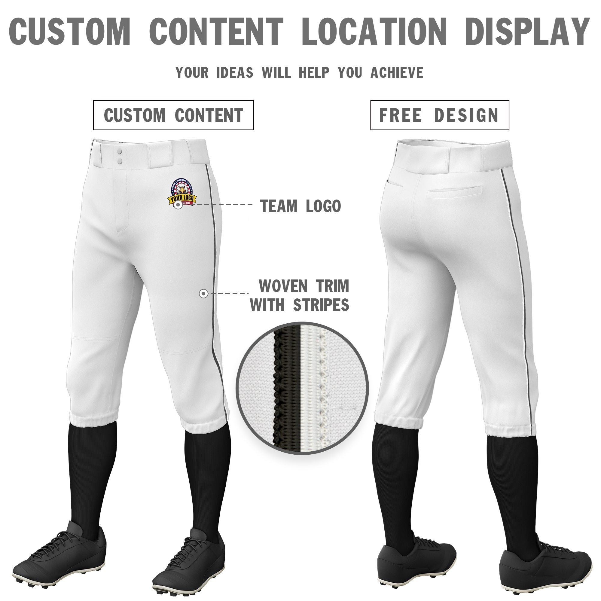 Custom White Gark Gray-White Classic Fit Stretch Practice Knickers Baseball Pants