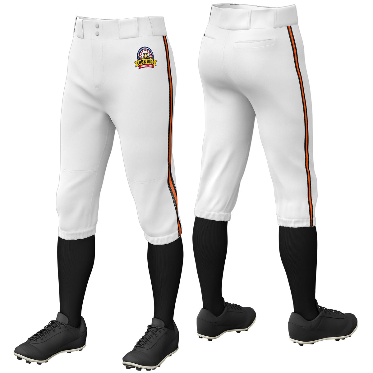 Custom White Black-Orange-Black Classic Fit Stretch Practice Knickers Baseball Pants