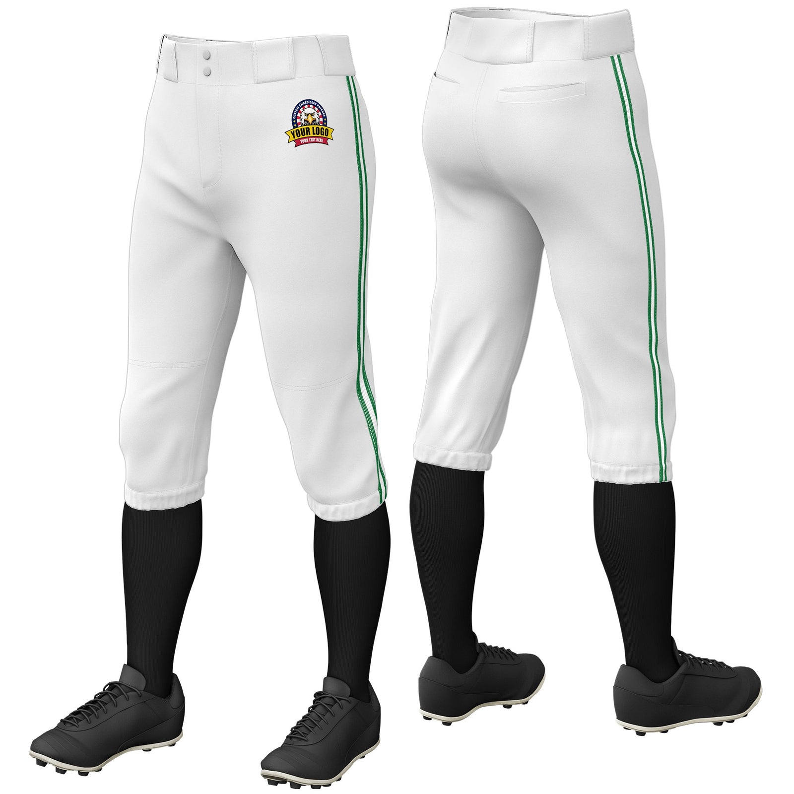 Custom White Kelly Green-White-Kelly Green Classic Fit Stretch Practice Knickers Baseball Pants