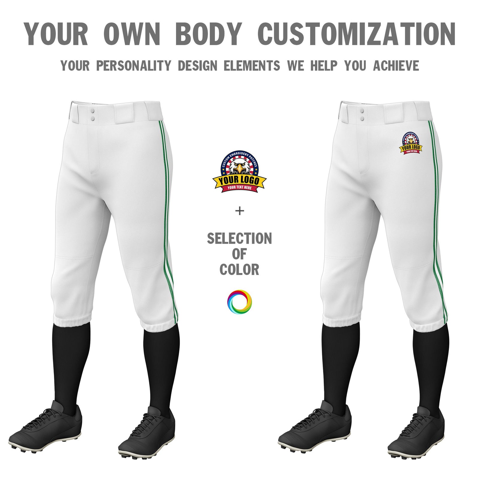 Custom White Kelly Green-White-Kelly Green Classic Fit Stretch Practice Knickers Baseball Pants