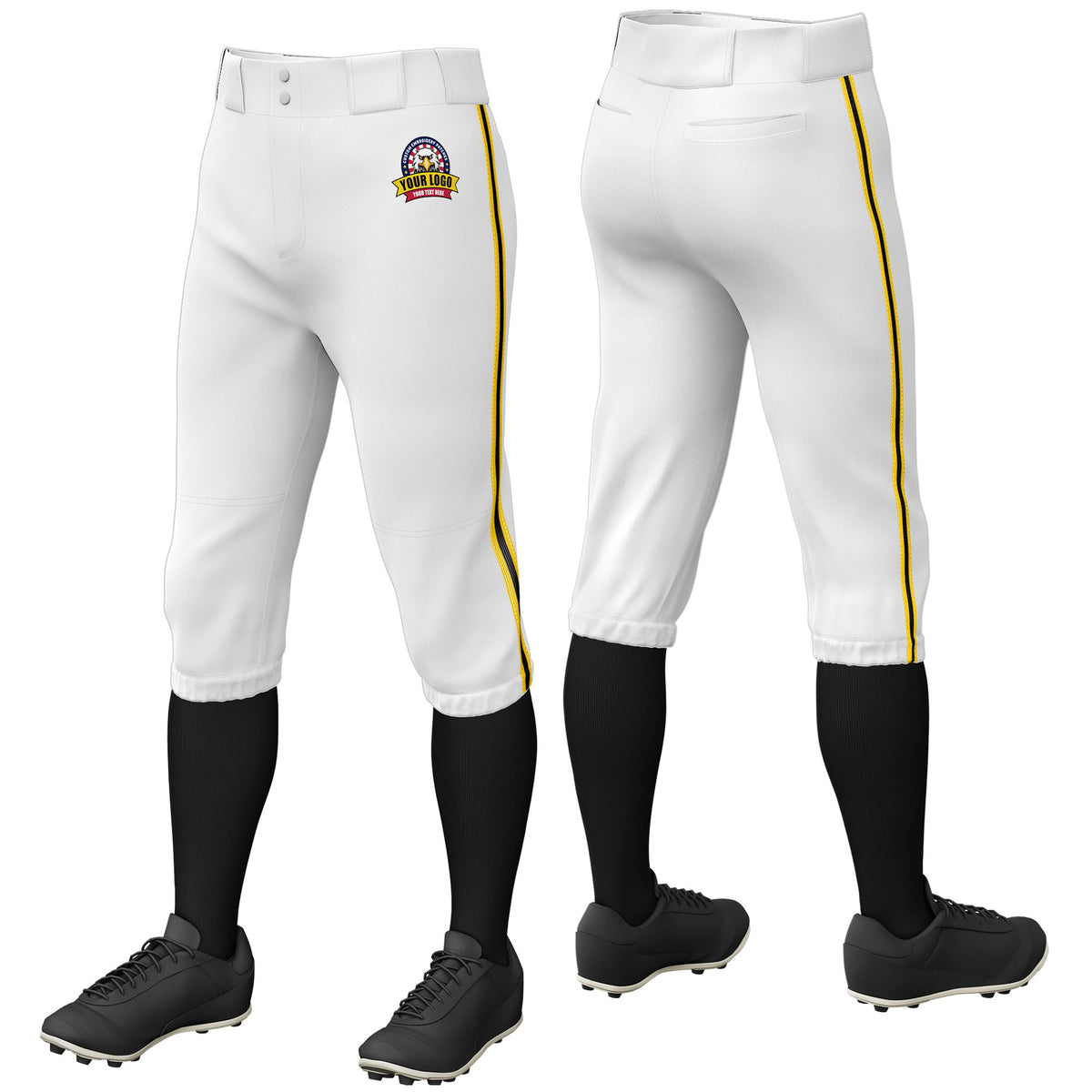 Custom White Gold01-Black-Gold01 Classic Fit Stretch Practice Knickers Baseball Pants