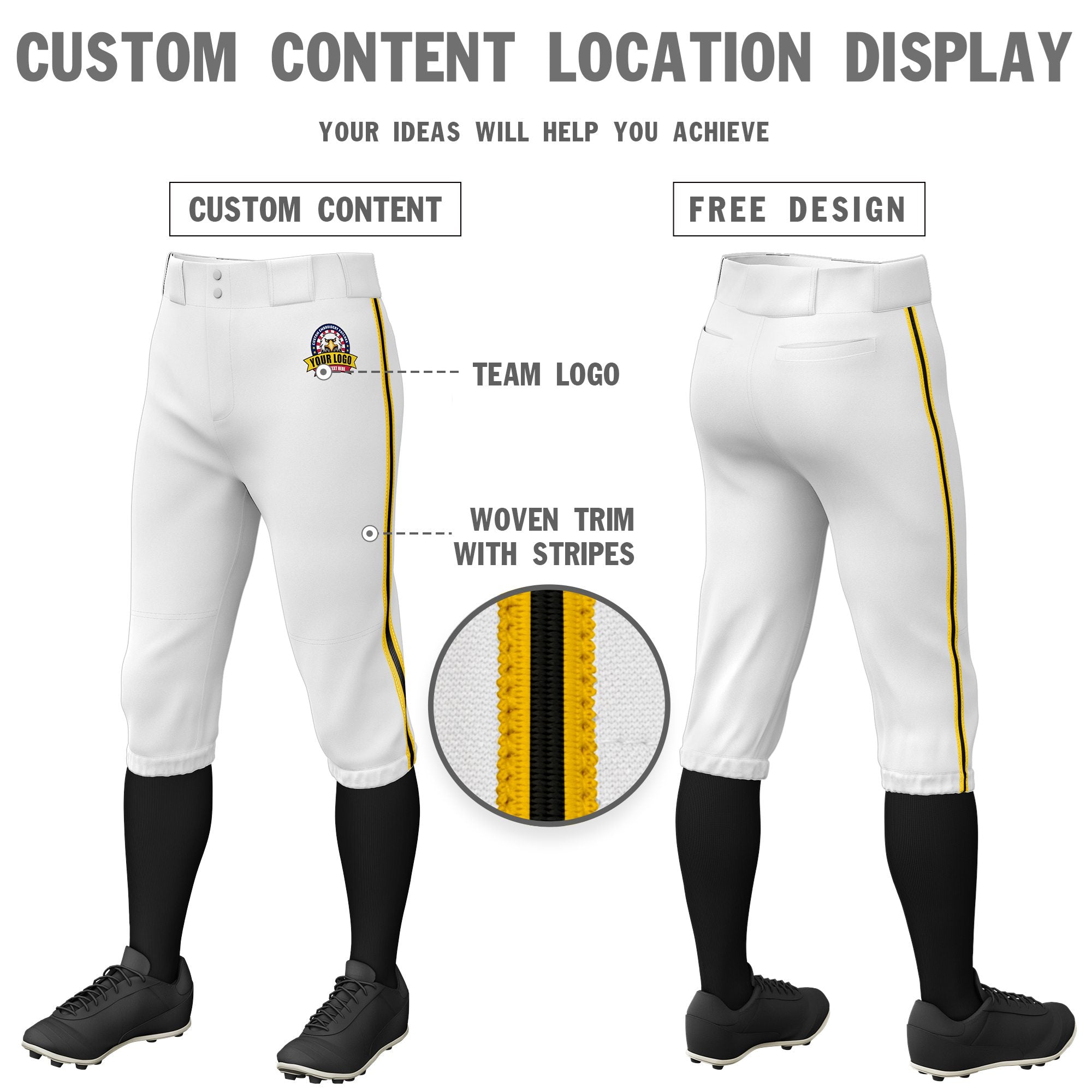 Custom White Gold01-Black-Gold01 Classic Fit Stretch Practice Knickers Baseball Pants