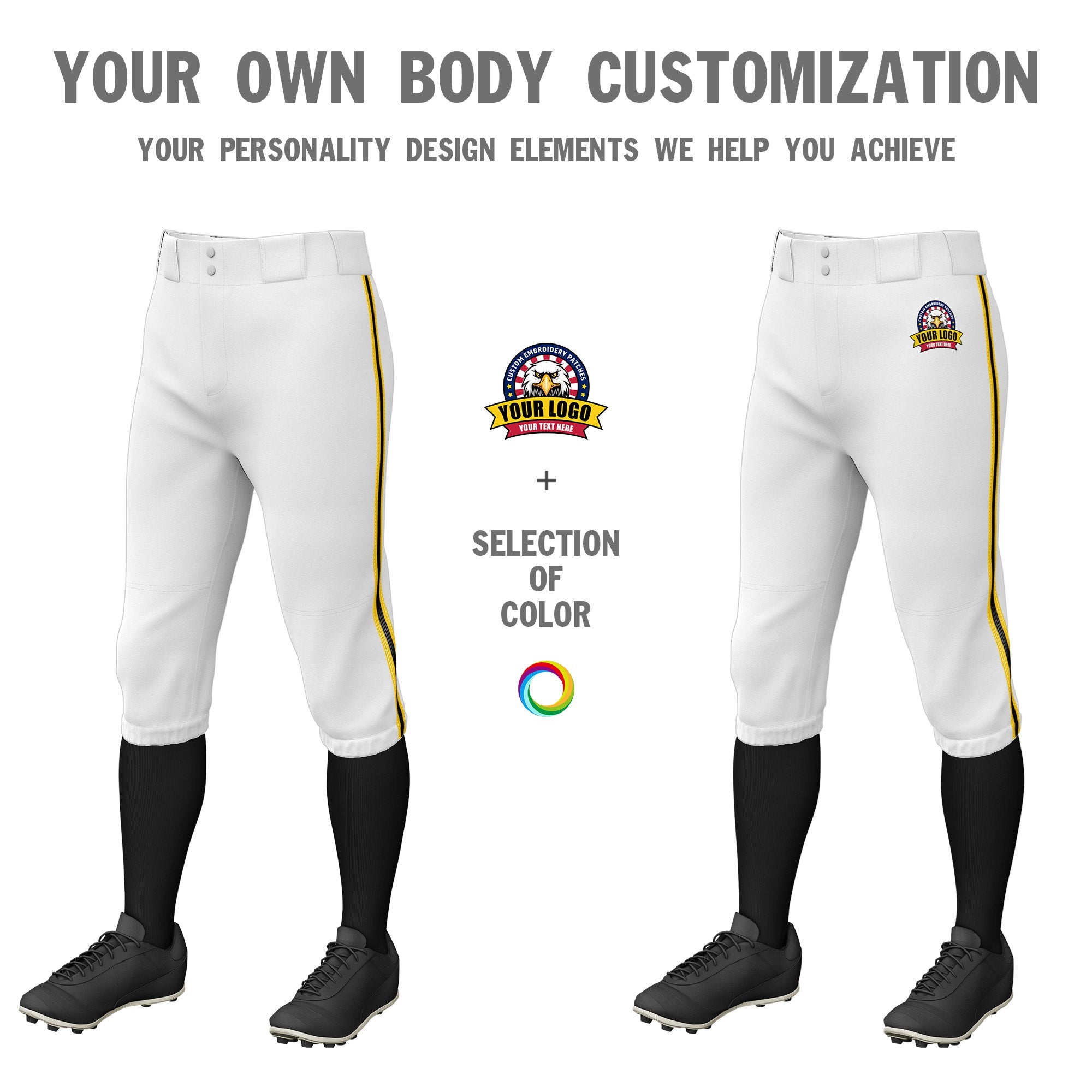 Custom White Gold01-Black-Gold01 Classic Fit Stretch Practice Knickers Baseball Pants