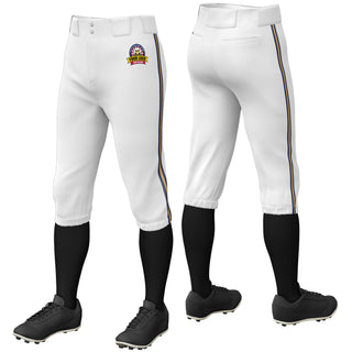 Pantalones de béisbol de práctica elásticos, de corte clásico, con ribetes en blanco, azul marino, dorado viejo y azul marino, personalizados