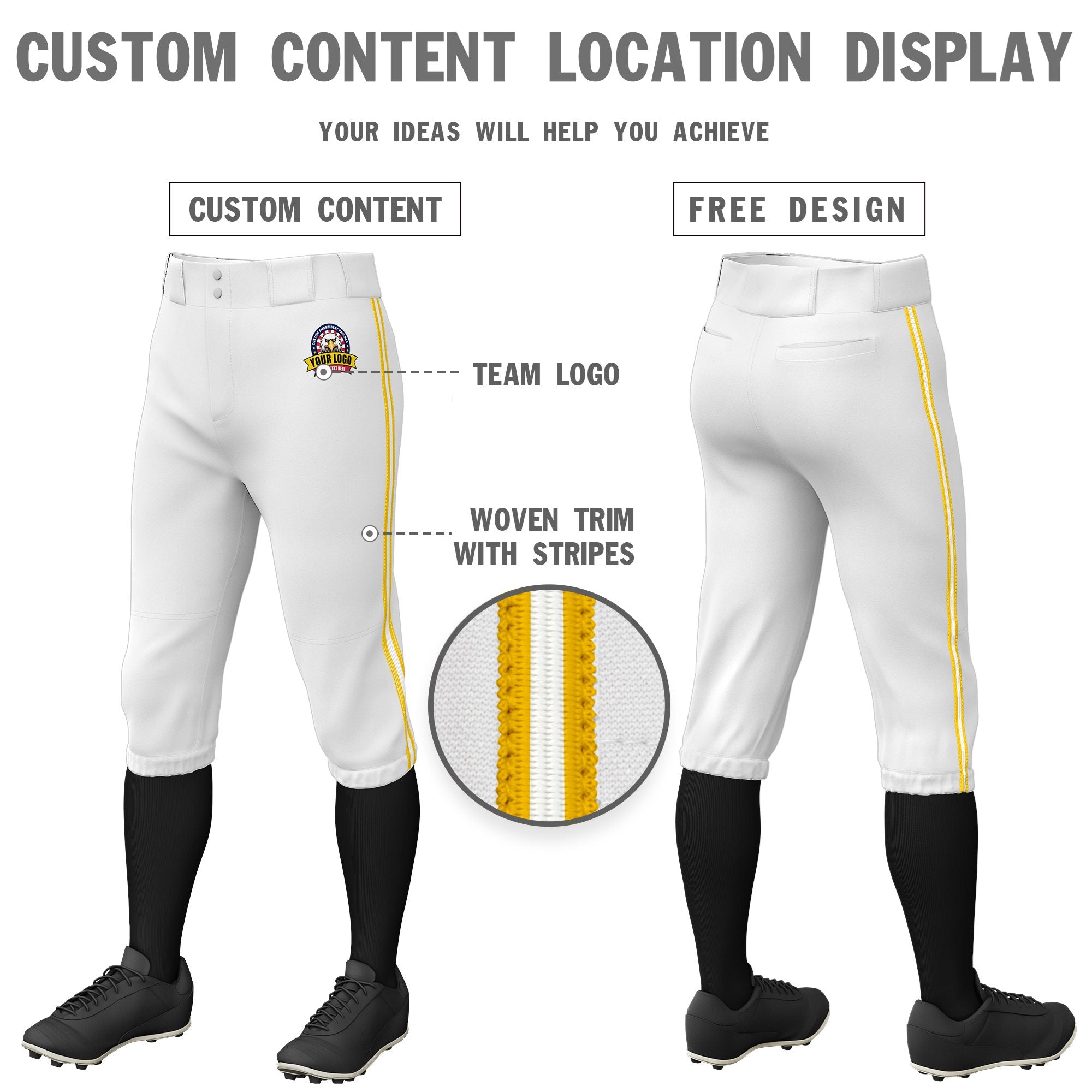 Custom White Gold01-White-Gold01 Classic Fit Stretch Practice Knickers Baseball Pants