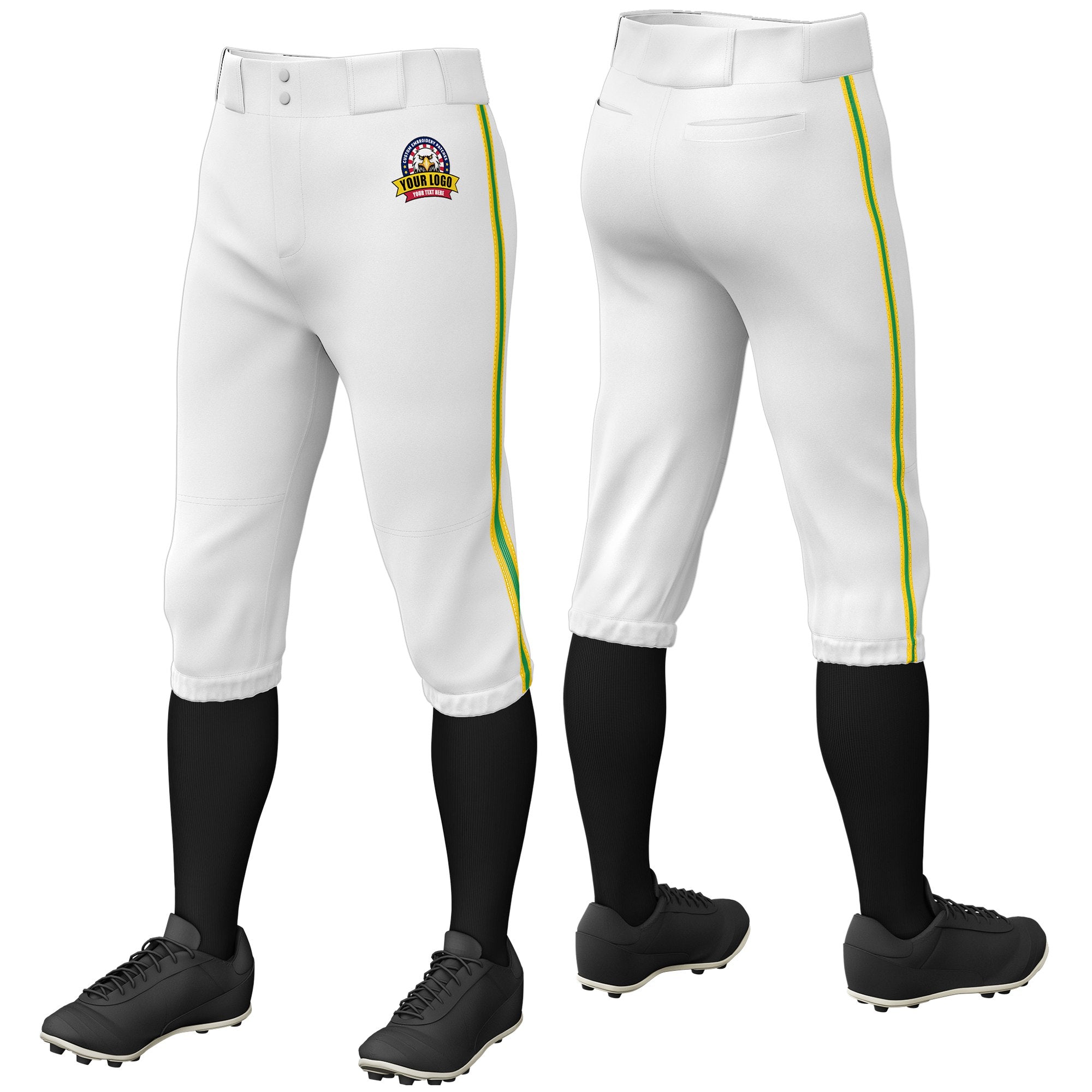 Custom White Gold01-Kelly Green-Gold01 Classic Fit Stretch Practice Knickers Baseball Pants