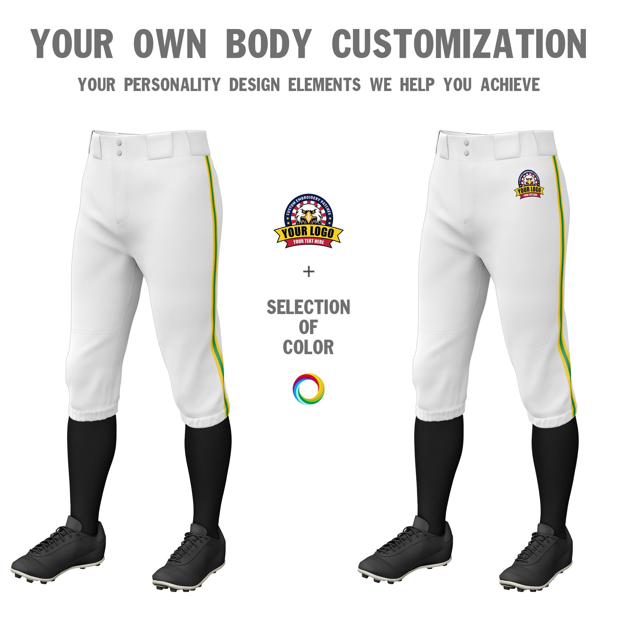 Custom White Gold01-Kelly Green-Gold01 Classic Fit Stretch Practice Knickers Baseball Pants