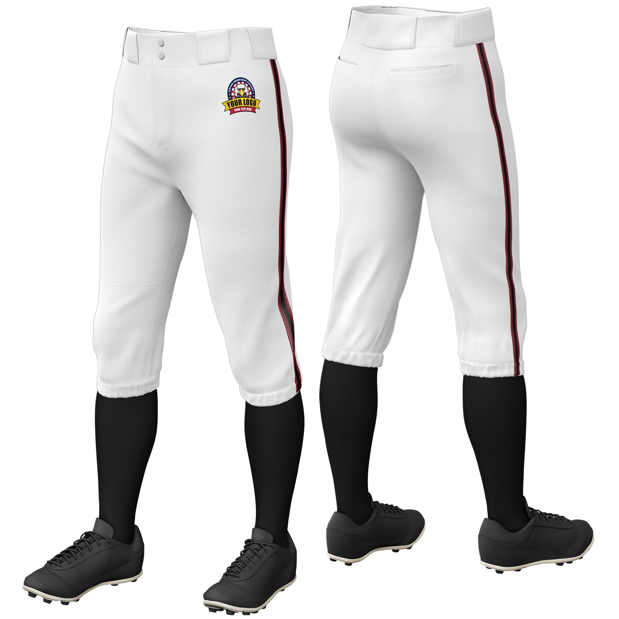 Custom White Crimson-Black-Crimson Classic Fit Stretch Practice Knickers Baseball Pants