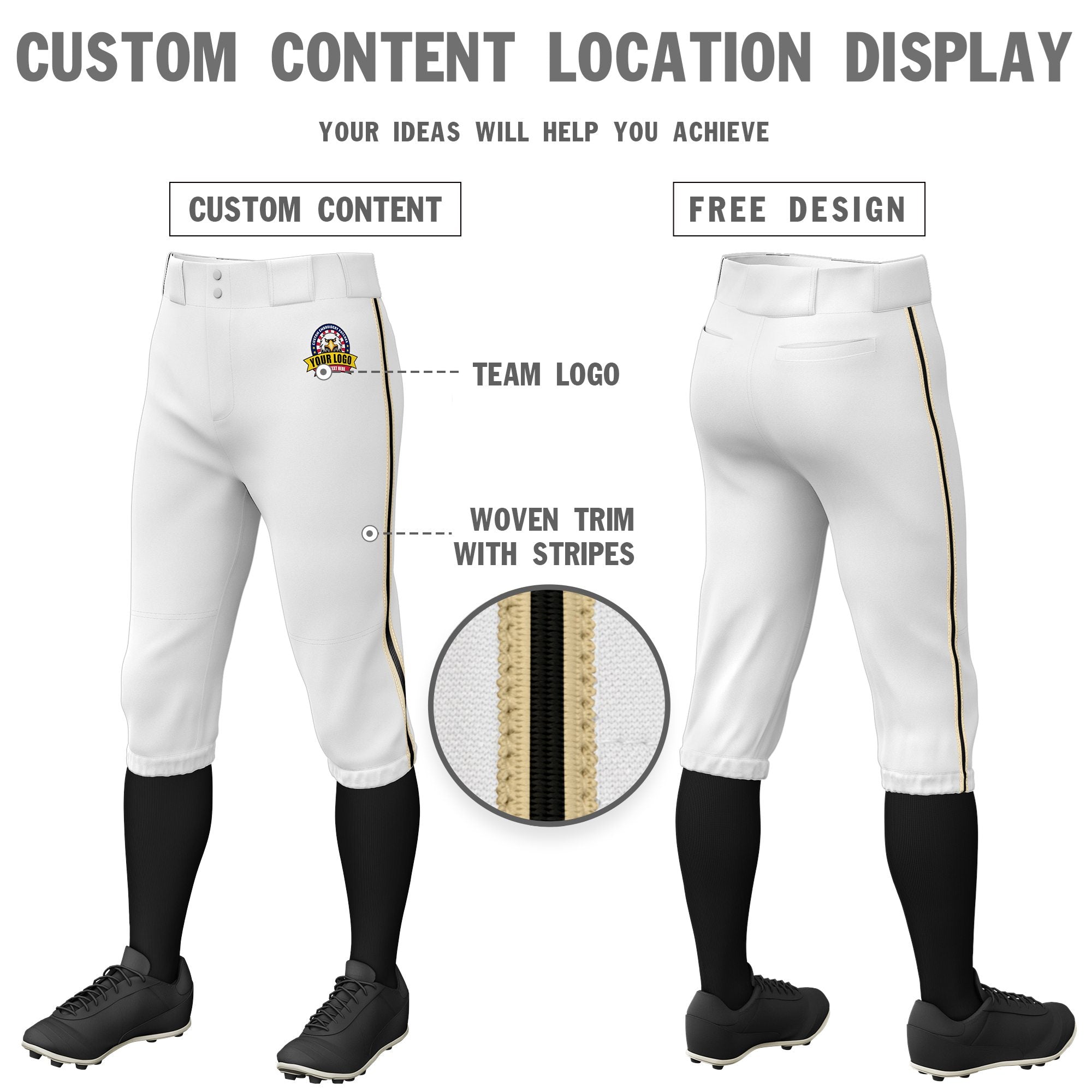 Custom White Khaki-Black-Khaki Classic Fit Stretch Practice Knickers Baseball Pants