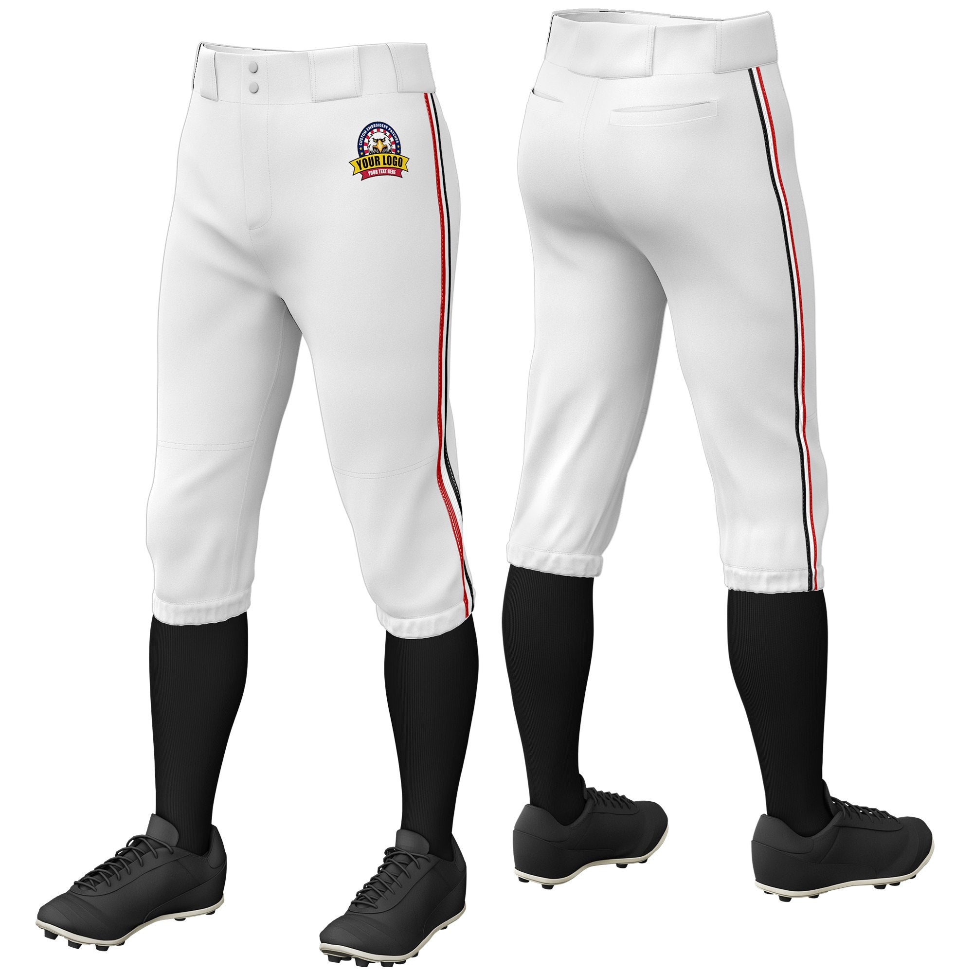 Custom White Red-White-Black Classic Fit Stretch Practice Knickers Baseball Pants