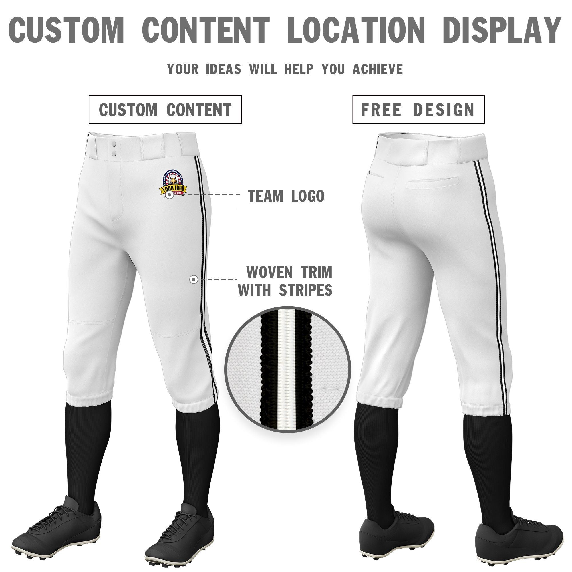 Custom White Black-White-Black Classic Fit Stretch Practice Knickers Baseball Pants