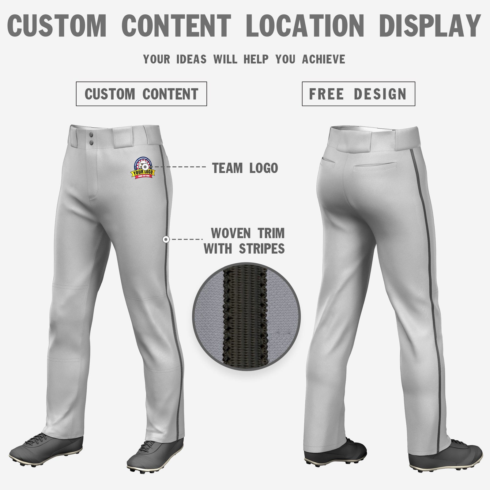 Custom Gray Dark Gray Classic Fit Stretch Practice Loose-fit Baseball Pants