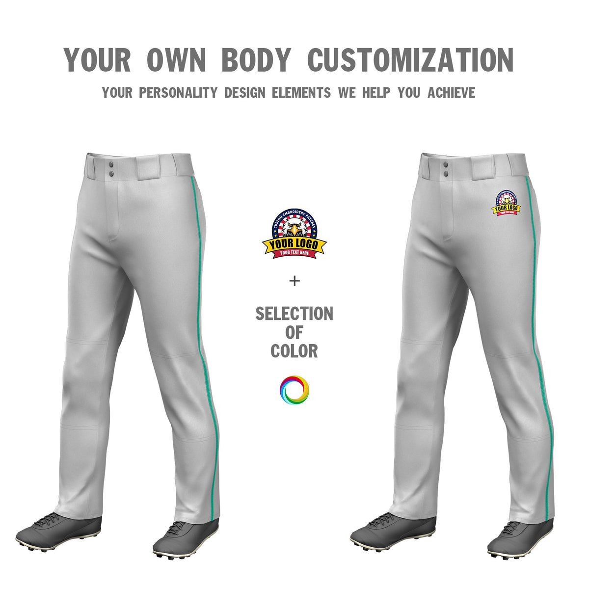 Custom Gray Teal Classic Fit Stretch Practice Loose-fit Baseball Pants