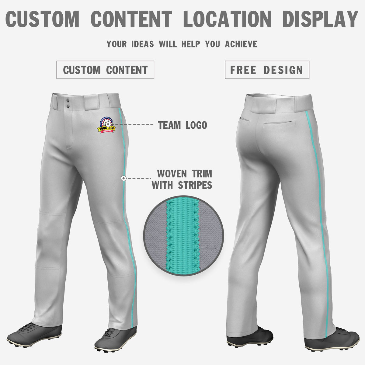 Custom Gray Bright Green Blue Classic Fit Stretch Practice Loose-fit Baseball Pants