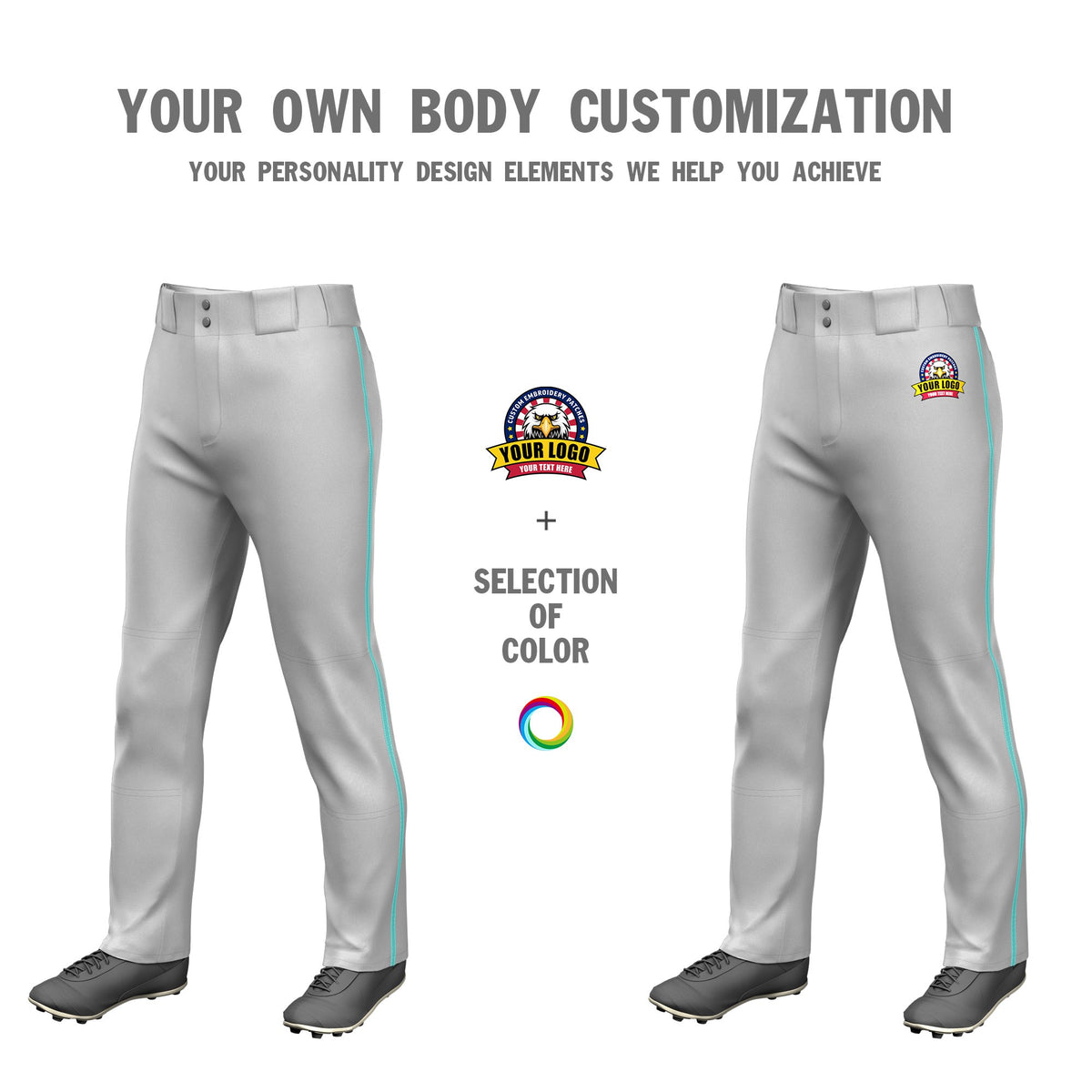Custom Gray Bright Green Blue Classic Fit Stretch Practice Loose-fit Baseball Pants