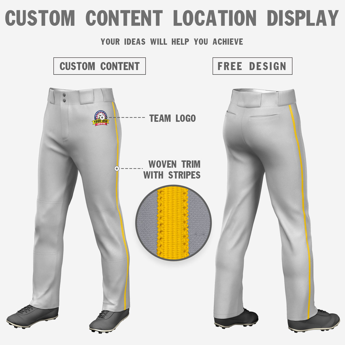 Custom Gray Gold01 Classic Fit Stretch Practice Loose-fit Baseball Pants