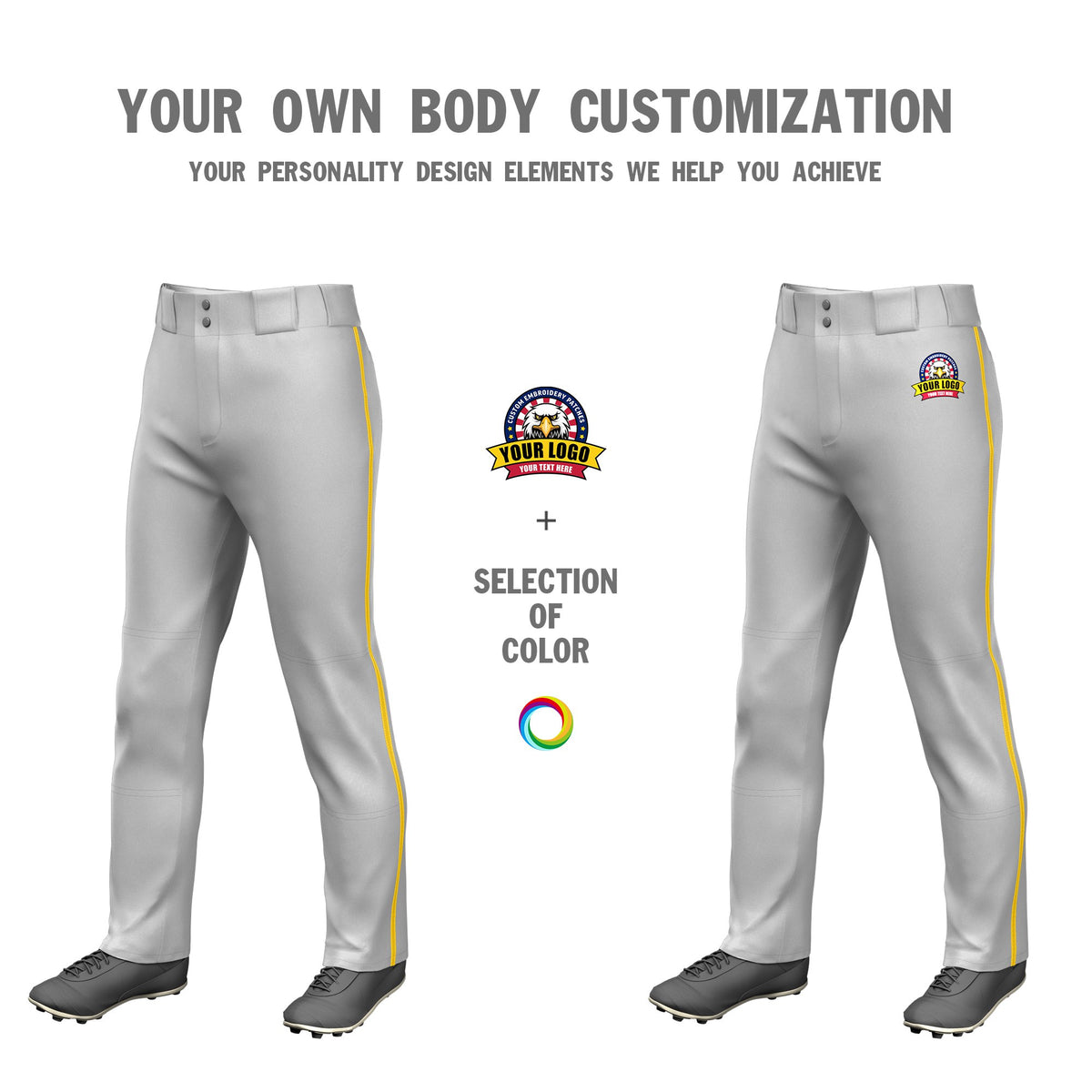 Custom Gray Gold01 Classic Fit Stretch Practice Loose-fit Baseball Pants