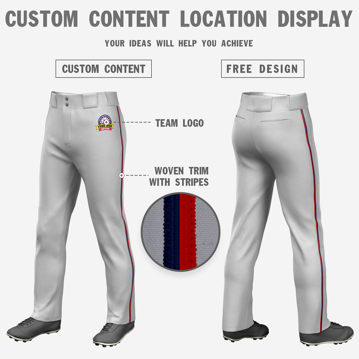 Custom Gray Navy-Red Classic Fit Stretch Practice Loose-fit Baseball