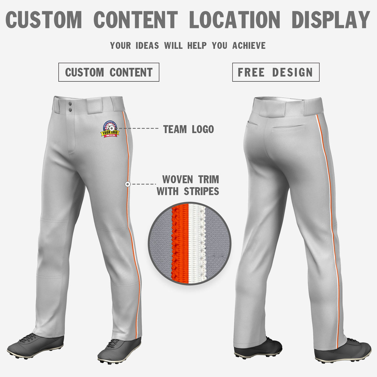 Custom Gray Orange-White Classic Fit Stretch Practice Loose-fit Baseball