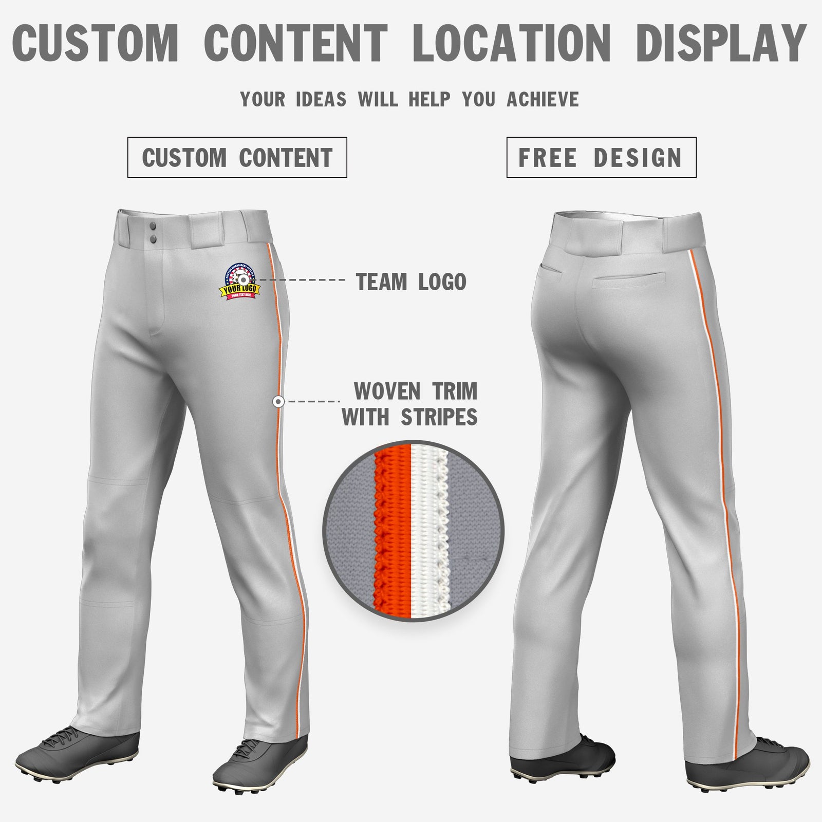 Custom Gray Orange-White Classic Fit Stretch Practice Loose-fit Baseball