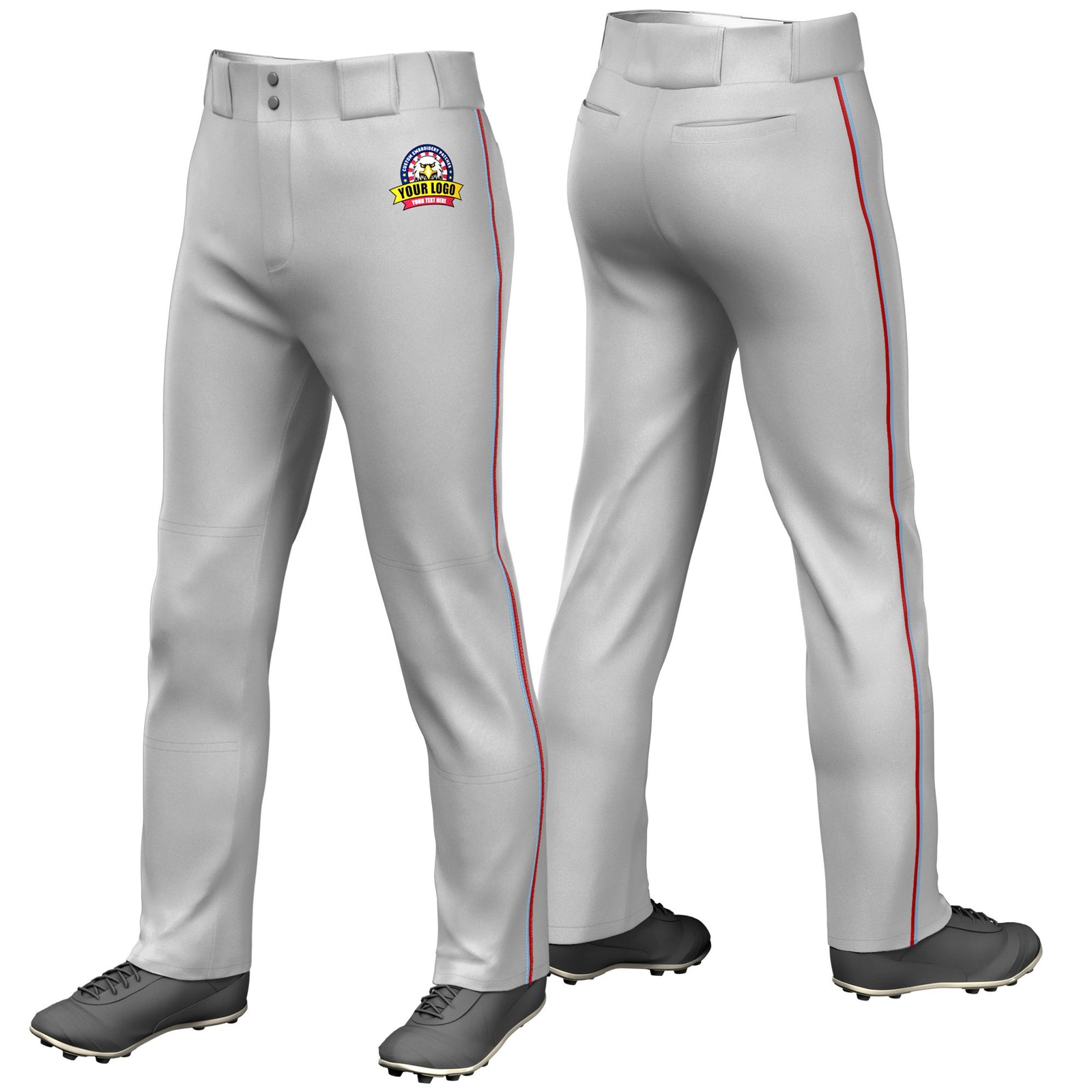 Custom Gray Light Blue-Red Classic Fit Stretch Practice Loose-fit Baseball