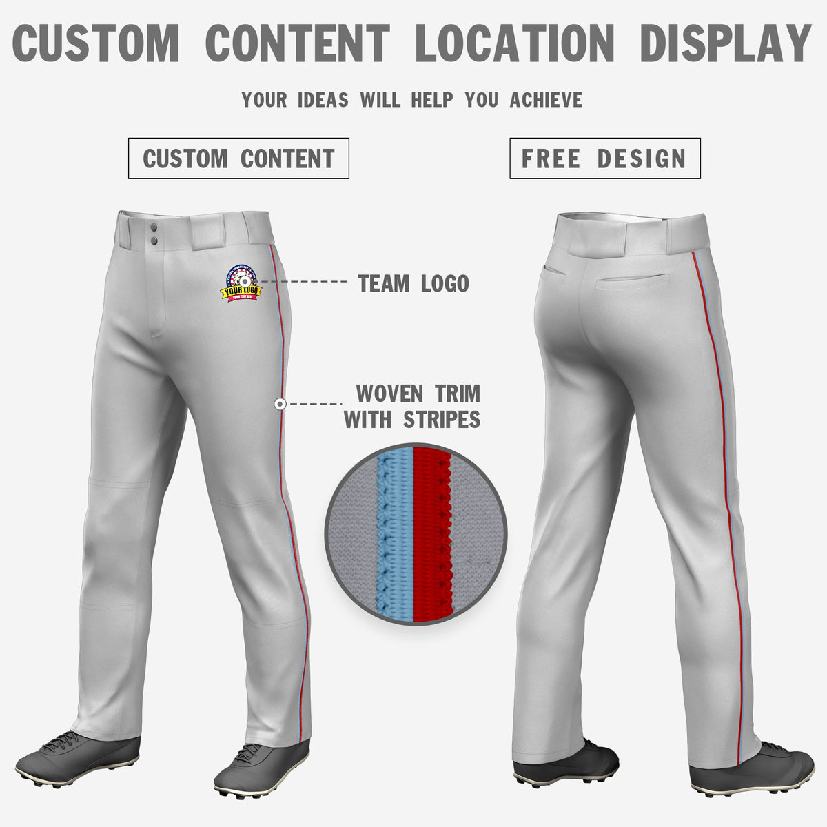 Custom Gray Light Blue-Red Classic Fit Stretch Practice Loose-fit Baseball