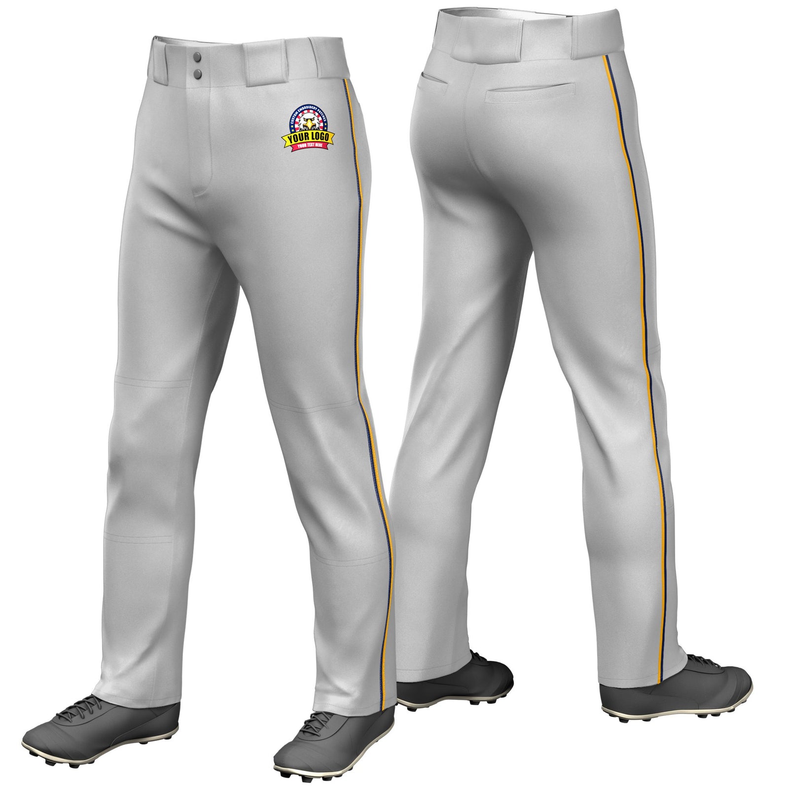 Custom Gray Navy-Yellow Classic Fit Stretch Practice Loose-fit Baseball