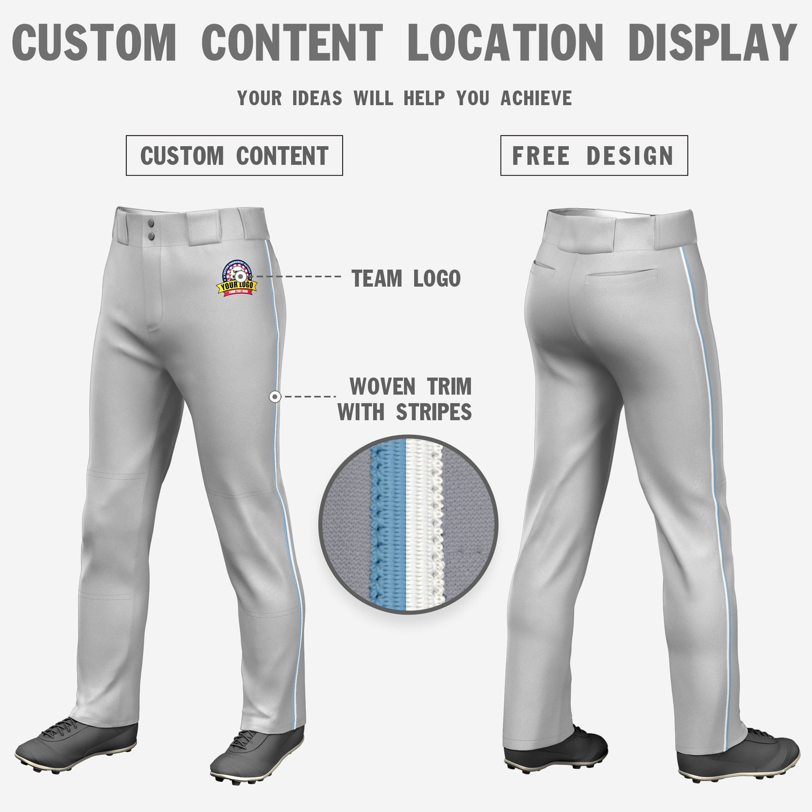 Custom Gray Light Blue-White Classic Fit Stretch Practice Loose-fit Baseball