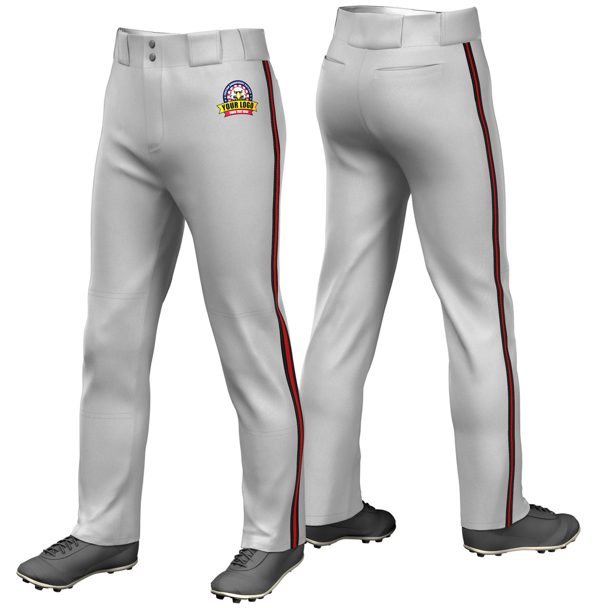 Custom Gray White-Red-White Classic Fit Stretch Practice Loose-fit Baseball Pants