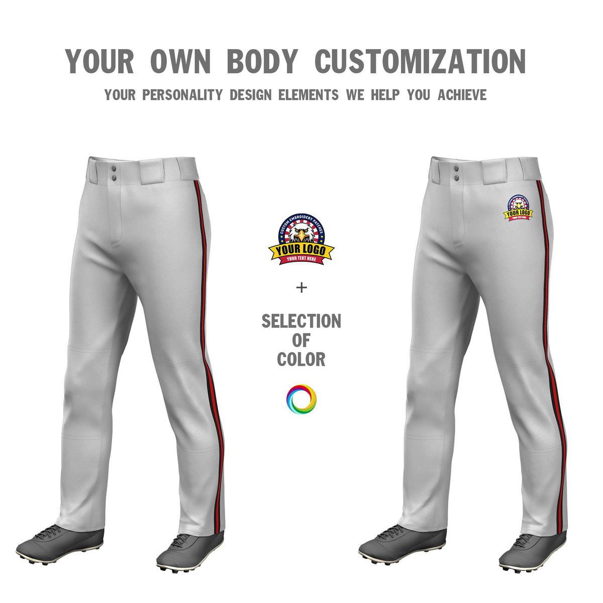 Custom Gray White-Red-White Classic Fit Stretch Practice Loose-fit Baseball Pants