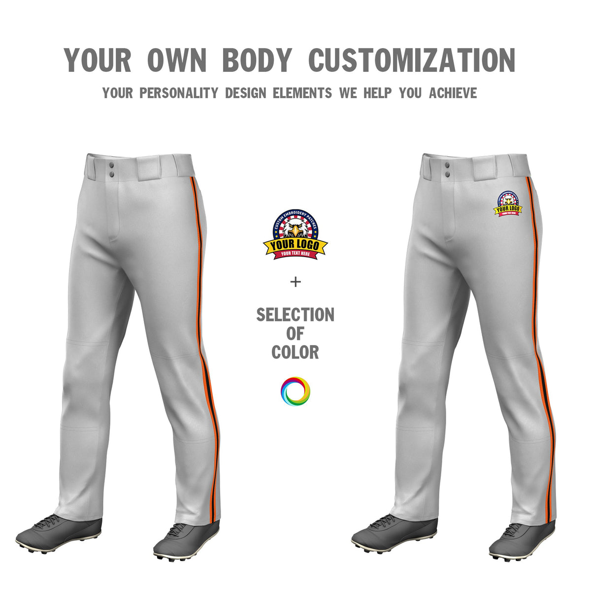 Custom Gray Orange-Black-Orange Classic Fit Stretch Practice Loose-fit Baseball Pants