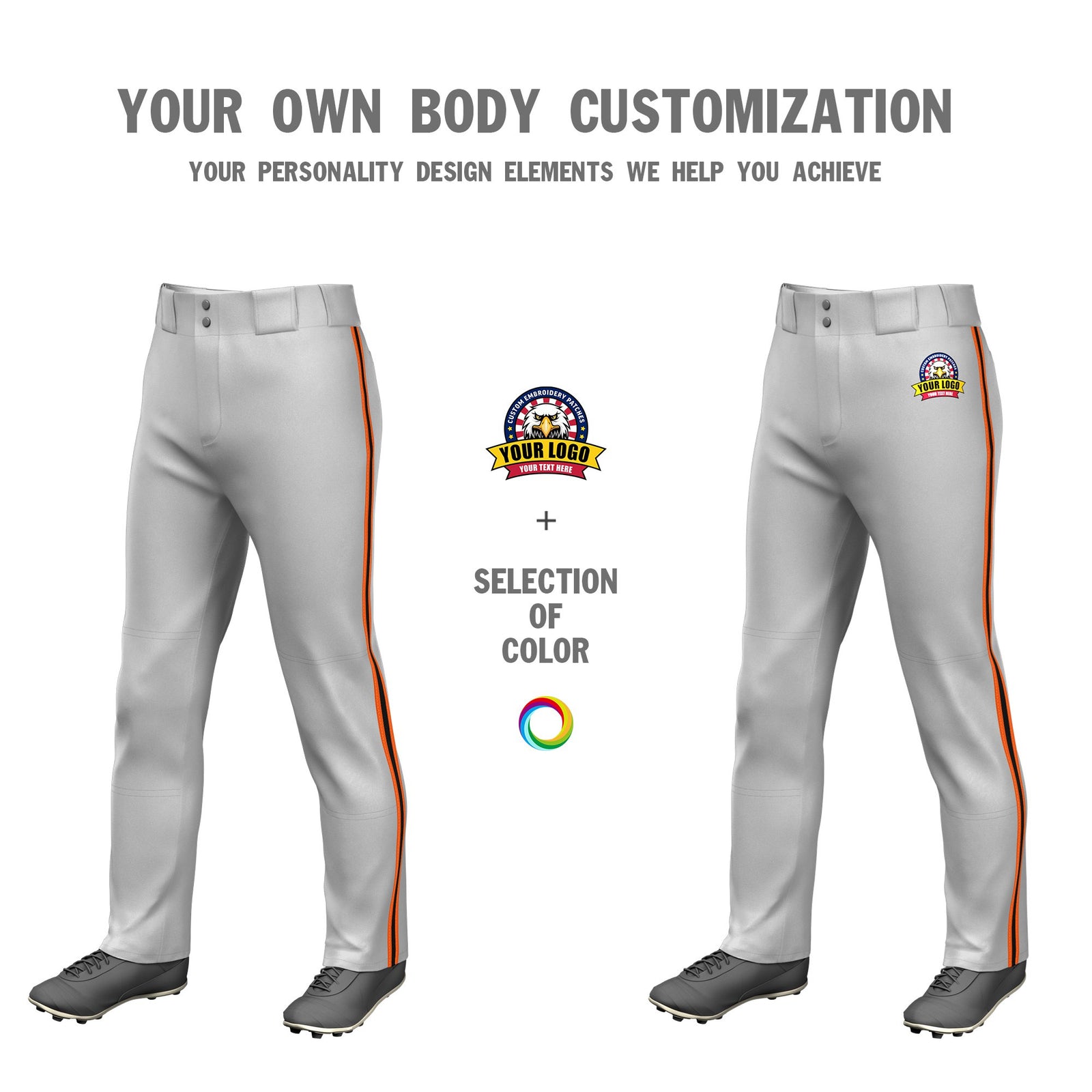 Custom Gray Orange-Black-Orange Classic Fit Stretch Practice Loose-fit Baseball Pants