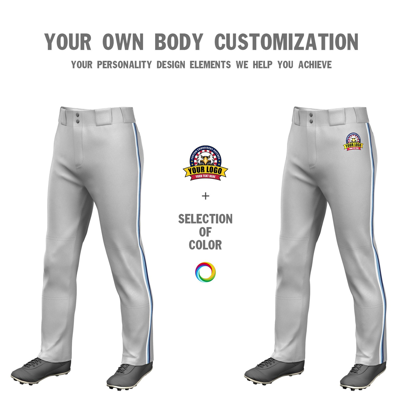 Custom Gray White-Light Blue-Navy Classic Fit Stretch Practice Loose-fit Baseball Pants