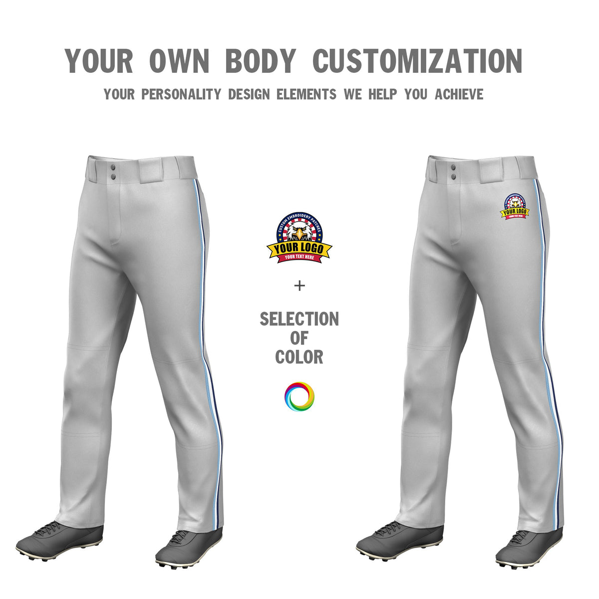 Custom Gray Light Blue-White-Navy Classic Fit Stretch Practice Loose-fit Baseball Pants