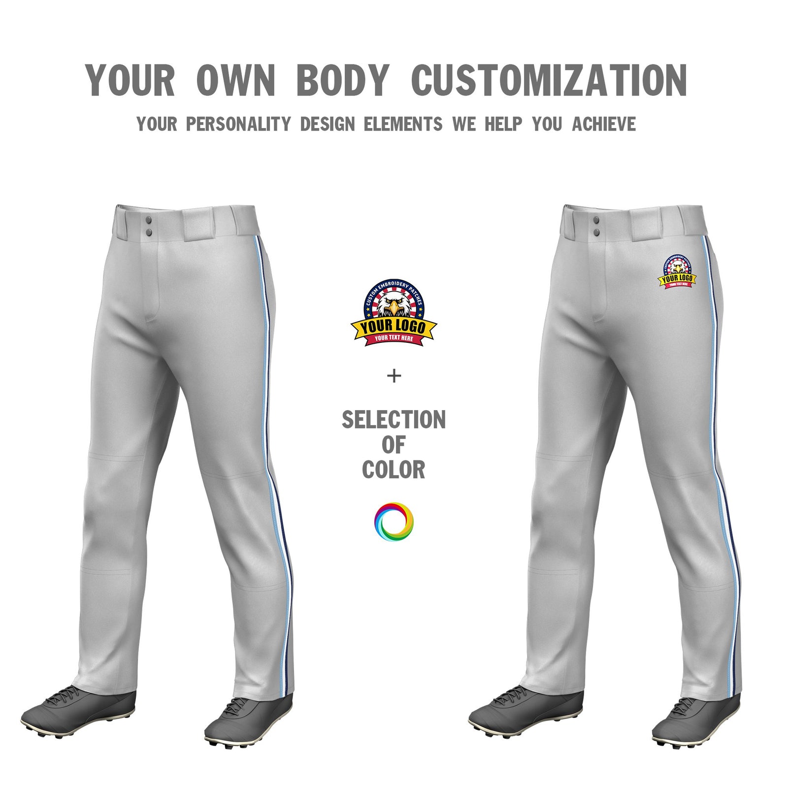Custom Gray Light Blue-White-Navy Classic Fit Stretch Practice Loose-fit Baseball Pants