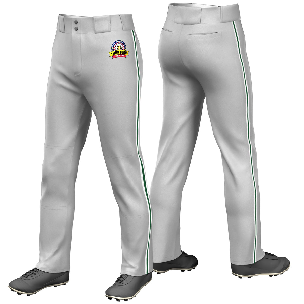 Custom Gray White-Green-White Classic Fit Stretch Practice Loose-fit Baseball Pants