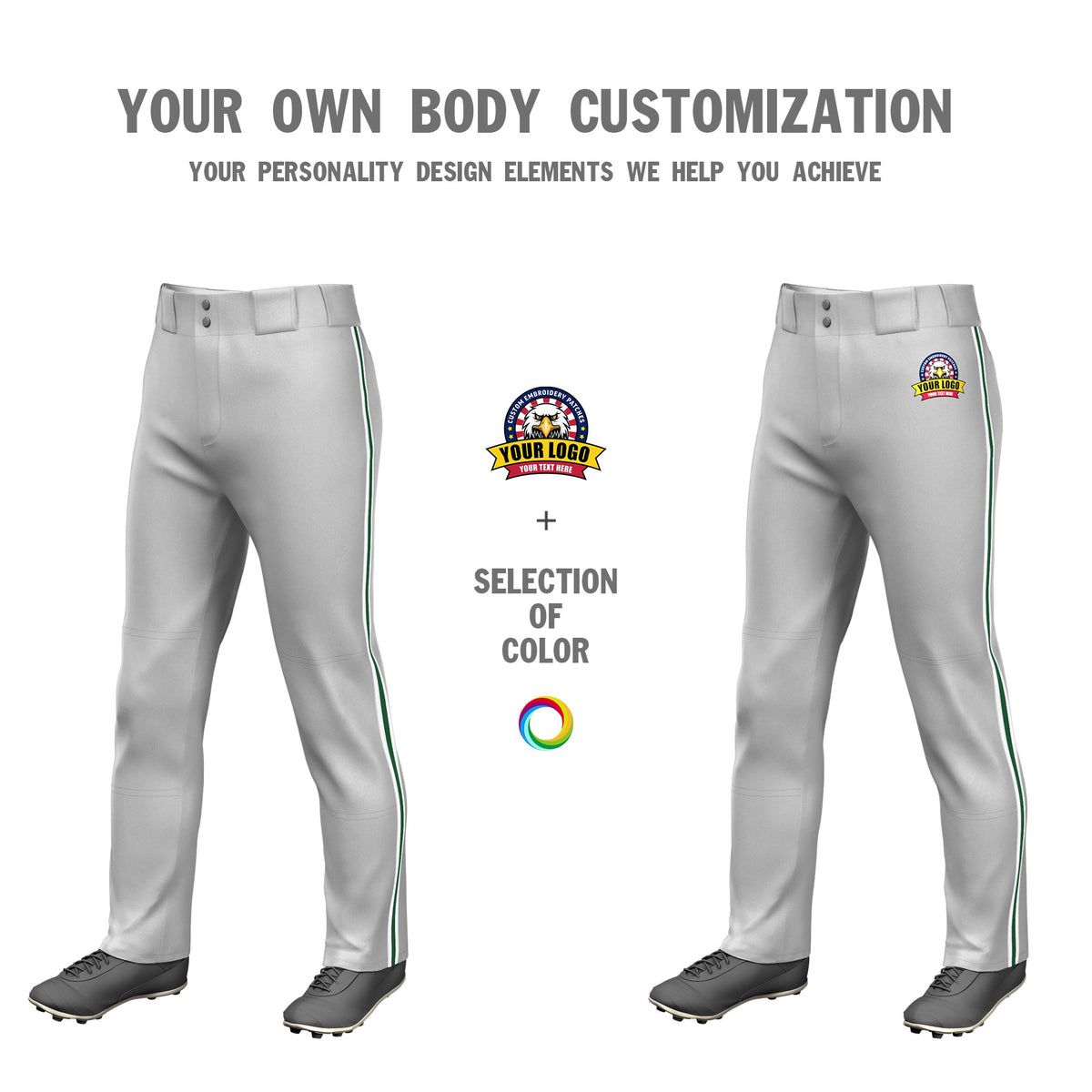 Custom Gray White-Green-White Classic Fit Stretch Practice Loose-fit Baseball Pants