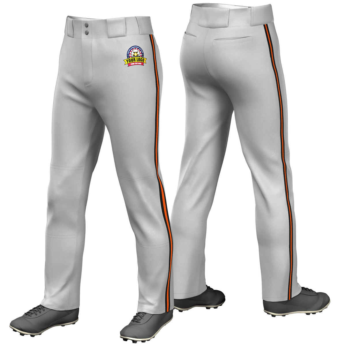 Custom Gray Black-Orange-Black Classic Fit Stretch Practice Loose-fit Baseball Pants