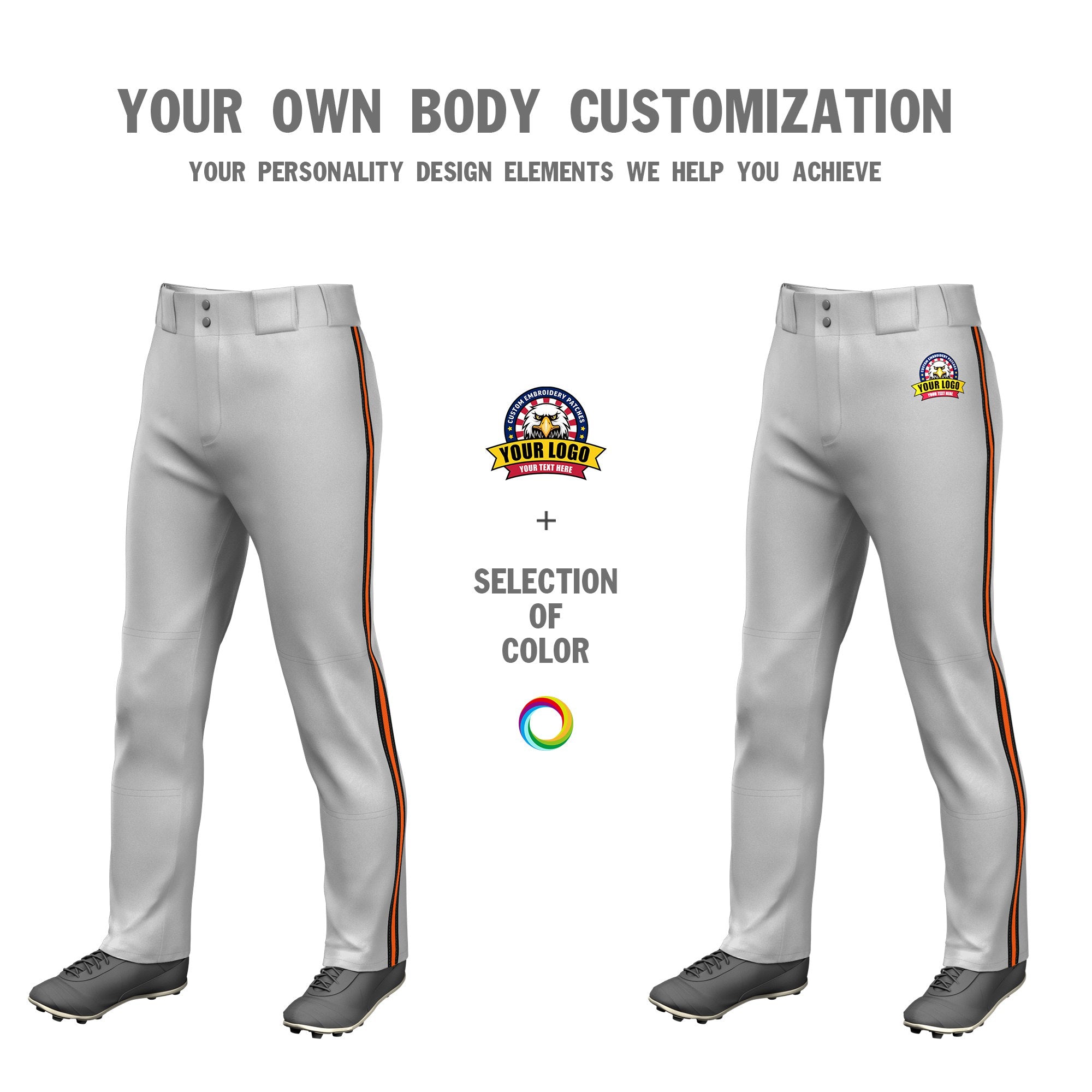 Custom Gray Black-Orange-Black Classic Fit Stretch Practice Loose-fit Baseball Pants