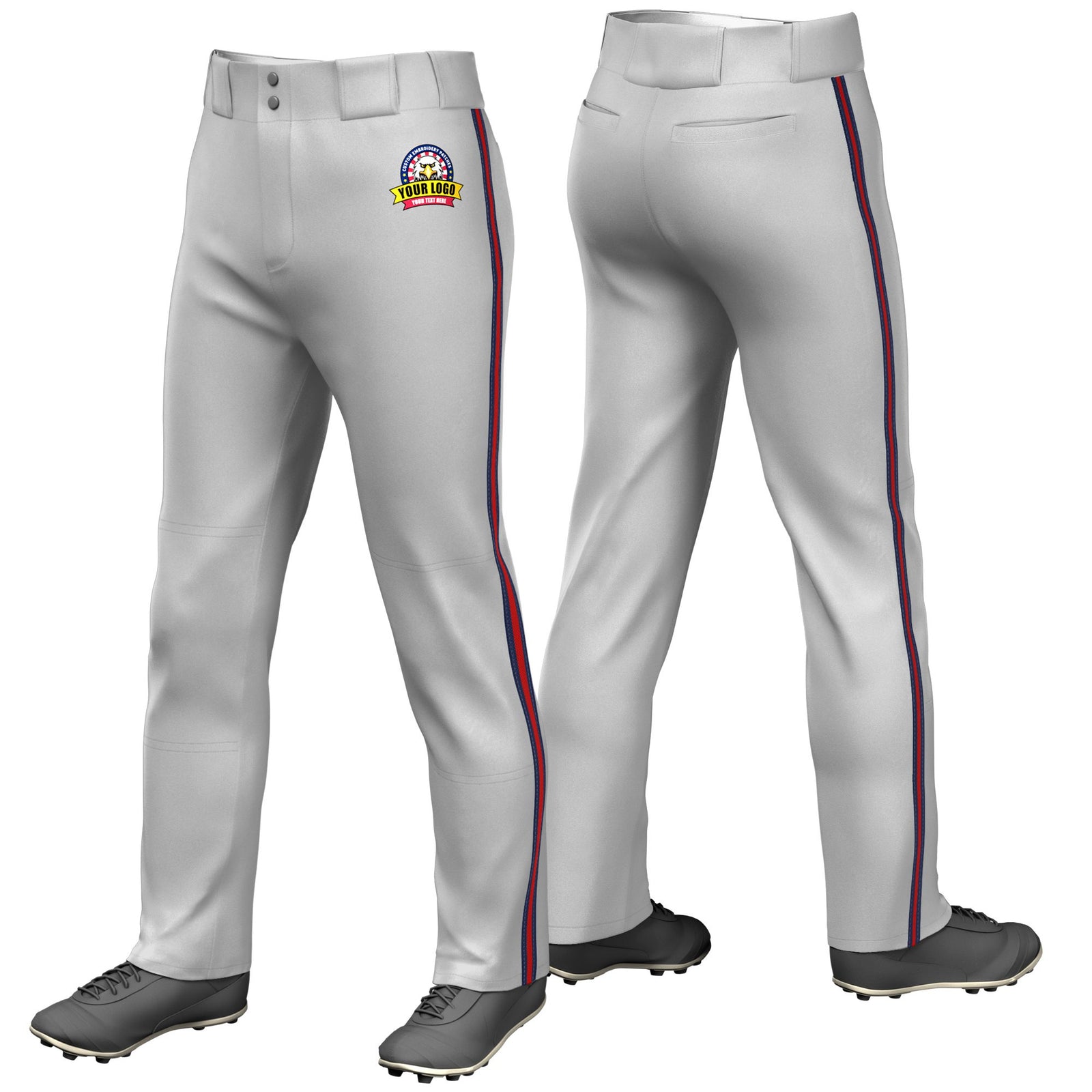 Custom Gray Navy-Red-Navy Classic Fit Stretch Practice Loose-fit Baseball Pants