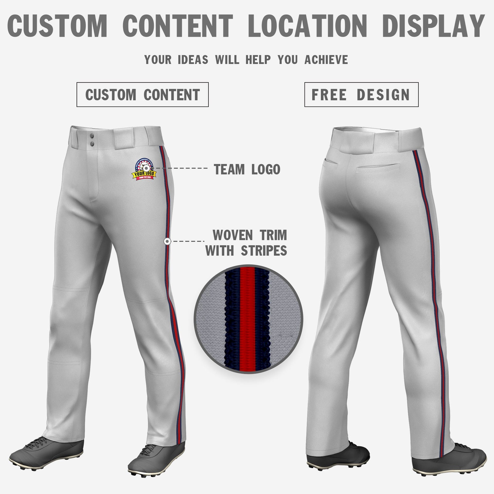 Custom Gray Navy-Red-Navy Classic Fit Stretch Practice Loose-fit Baseball Pants