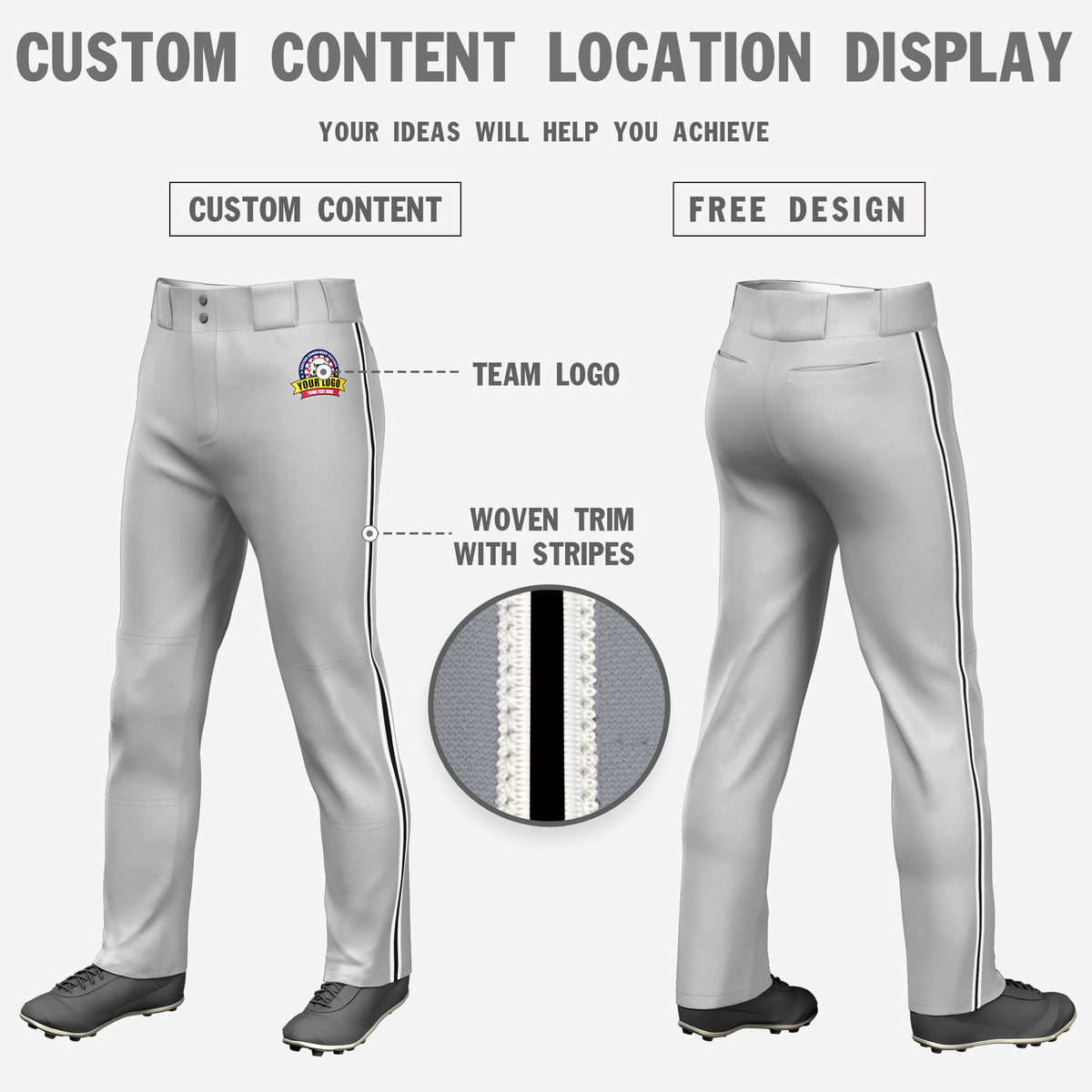 Custom Gray White-Black-White Classic Fit Stretch Practice Loose-fit Baseball Pants
