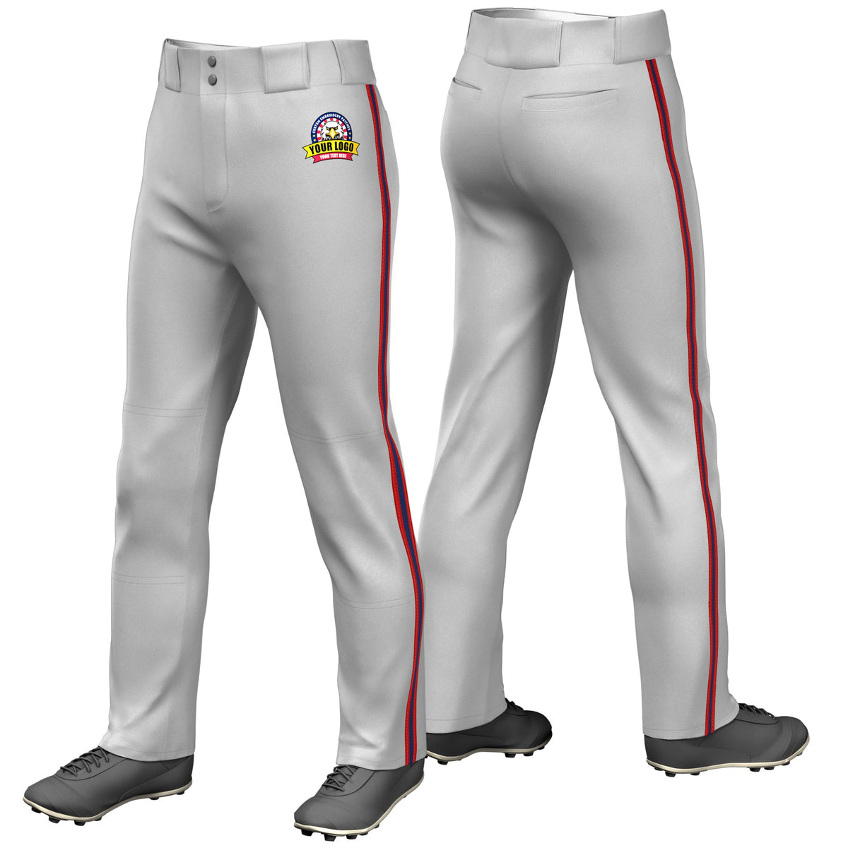 Custom Gray Red-Navy-Red Classic Fit Stretch Practice Loose-fit Baseball Pants
