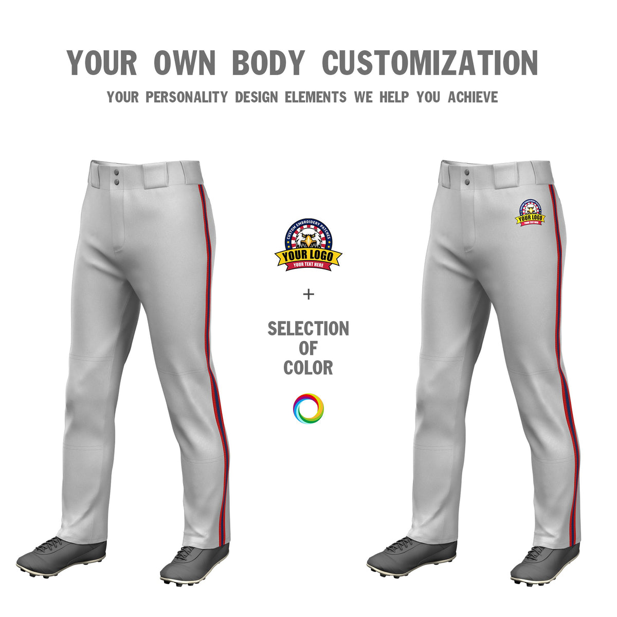 Custom Gray Red-Navy-Red Classic Fit Stretch Practice Loose-fit Baseball Pants