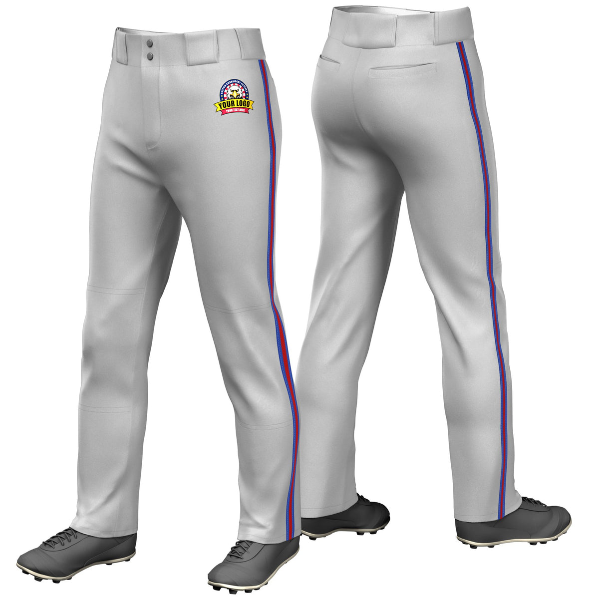 Custom Gray Royal Blue-Red-Royal Blue Classic Fit Stretch Practice Loose-fit Baseball Pants